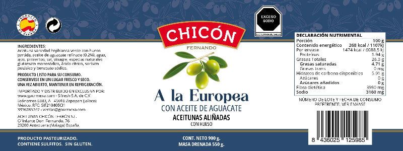Aceitunas aliñadas 'a la Europea' 900g